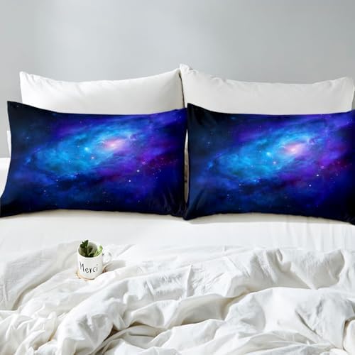Feelyou Galaxy Bedding Set Queen Size, Girls Boys Kids Teen Comforter Cover, Outer Space Duvet Cover Galaxy Stars in Space Celestial Astronomic Planets, Decorative Bedclothes Blue Purple — view 6