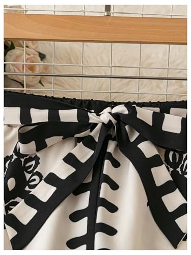 MakeMeChic Women's Graphic Wide Leg Pants Elastic Waist Belted Boho Trousers3