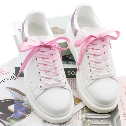 Image of Flat Colorful Shoelaces Gradient Rainbow Shoe Lace Shoestring 2 Pair