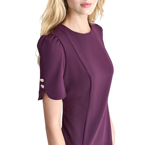 Image of DKNY Women's Short Tulip Sleeve Sheath Dress with Button Detail
