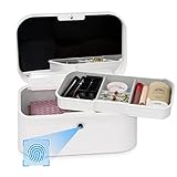 XHGDO Fingerprint Jewelry Organizer Box - 2 Layers Large Capacity Storage Box with Mirror, Security Lock Box for Jewelry Cosmetics, Jewelry Boxes Gift for Women Girls