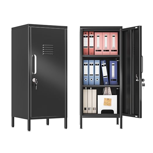 GAIOUS Metal Locker with Doors and Shelves, Locked Storage Cabinet for Small Spaces, Lockers for Employees, Office Locker, Steel Storage Locker for Office Garage School Gym (1 Door, Black)