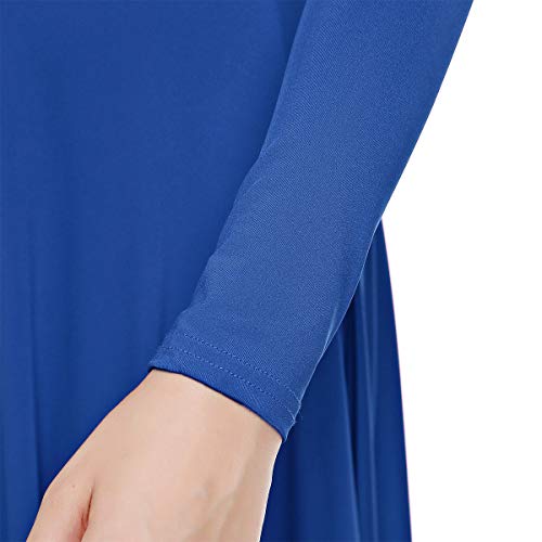 Women Metallic Cross Liturgical Praise Dance Dress Lyrical Dancewear Color Block Full Length Robe Worship Royal Blue + Gold Cross L