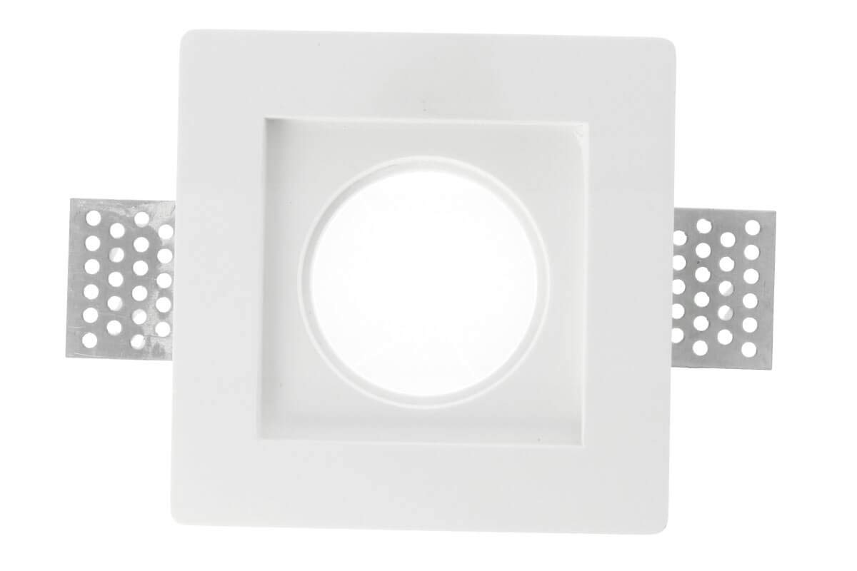 Kit de soporte de foco de yeso de cerámica LEDLUX 10 para portalámparas de techo falso GU10 incluido Color blanco pintable antirrayas (Cuadrado 100X100mm)