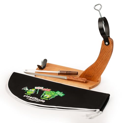 steelBlade - Jamonero Góndola + Cubre Jamón Kukuxumusu + Cuchillo Jamonero y Chaira - Soporte Jamonero fabricado en España