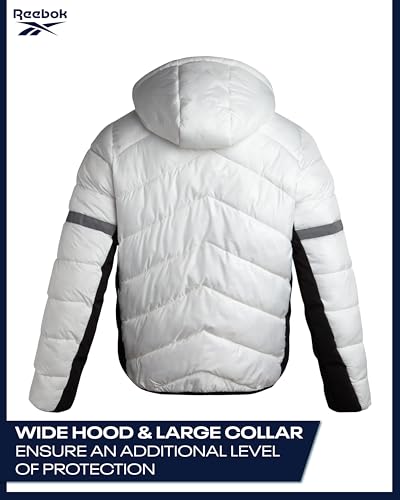 Image of Reebok Mens Winter Jacket - Water Resistant Heavy Puffer Coat with Hood - Quilted Insulated Warm Winter Coat for Men