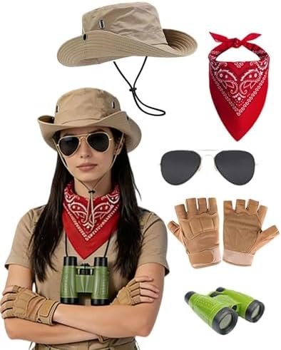 Women Safari Explorer Costume Hat binoculars Accessories Hallowee...