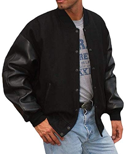 REED Men's Premium Varsity Leather/wool Jacket Made in USA (XLT, Black)