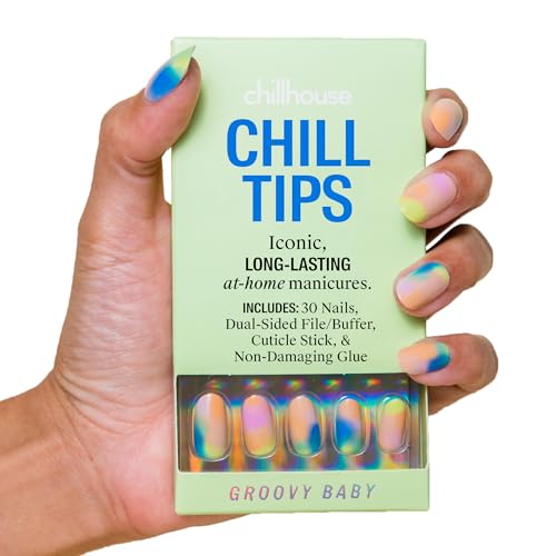 Chillhouse - Chill Tips, Press on Nails Kit - Groovy Baby (Oval) - 30 Nail Shapes & Sizes - Up to 3 Weeks of Wear - Customizable Fit - Reusable - Latina Founded & Women Owned - Beauty & Self Care