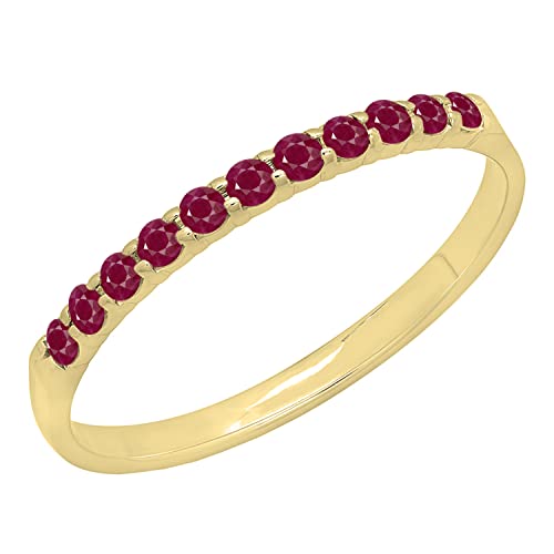 0.20 Cttw 10k Solid Gold Round Ruby Womens Anniversary Wedding Ring Stackable Band 1/5 CT
