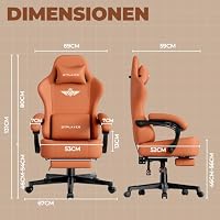 GTPLAYER Gaming Stuhl, Atmungsaktiver Bürostuhl,bürostuhl ergonomisch, Hochwertiger - Kunstleder,Ergonomischer PC Stuhl, 160° Verstellbare Rückenlehne und ausziehbare Fußstütze,Tragkraft 180 kg,Orange – Ansicht 3