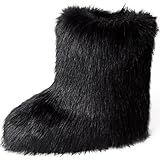 YXCFEWD Fur Boots for Women Winter Fluffy Furry Boots for Girls Flat Heel Snow Boots(Black, 9)