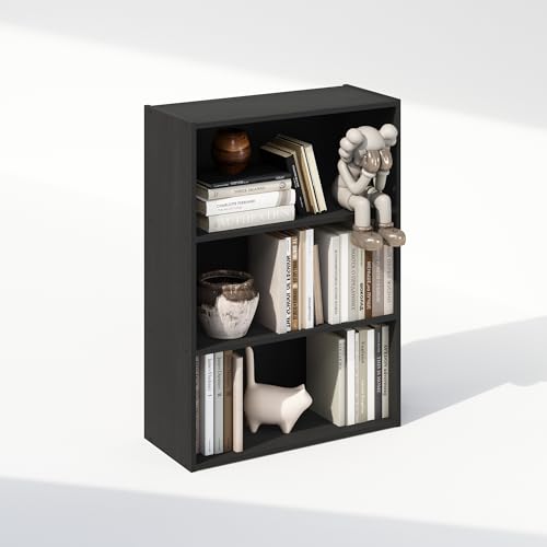 Image of Furinno Simple Book Shelf, 3-Tier Bookshelf, Storage Shelves Bookcase, 9.7 x 23.7 x 31.5, for Living Room, Bedroom, Home Office, Americano