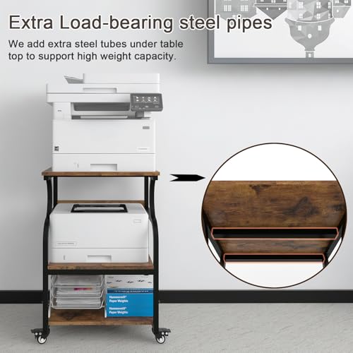 Image of Natwind 3 Tier Large Printer Stand, 24 inchx20 inch, with Charging Station,Retro