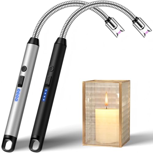 Candle Lighter 2 Pcs Electric Rechargeable BBQ Lighter Long Reach USB C Electronic Bendy Lighters Flameless and Windproof for Candles BBQ Cooker
