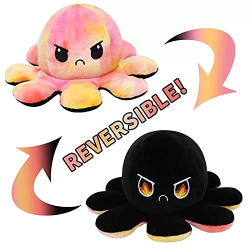 LIMOS Cute Double-sided Octopus Flip Plushie, Reversible Octopus Plush Stuffed Animals Doll Creative Toy Gifts for Kids, Girls, Boys, Friends (rainbow pink black)