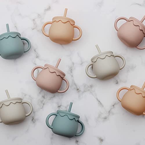 Image of Moonkie 2-in-1 Silicone Baby Cups with Straw and Lid for Snacks, 8.5 oz Spill-Proof Sippy Cups, Training Cup for Toddlers Ages (Argil)