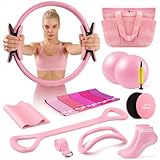 Uyittour 16 Pcs Pilates Equipment Kit for Women, Home Pilates Essentials Set with 12" Fitness Ring, 9" Pilates Ball & 5 Resistance Bands, Ideal Pilates Starter Gift for Beginners, Full Body Workout