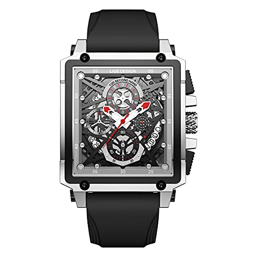 LIGE Mens Watches Military Outdoor Sports Waterproof 30M Wristwatch Analog Chronograph Square Face Watch for Men Silicone Strap