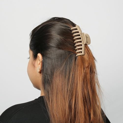 Image of Sanfe Cylindrical Large Hair Claw Clips for Women Hair Strong Hold Perfect For Long Hair Fashion Accessories For Girls Hair Clamps Clip Big Hair Jaw Claw-2Pcs, Light Beige & Dark Beige