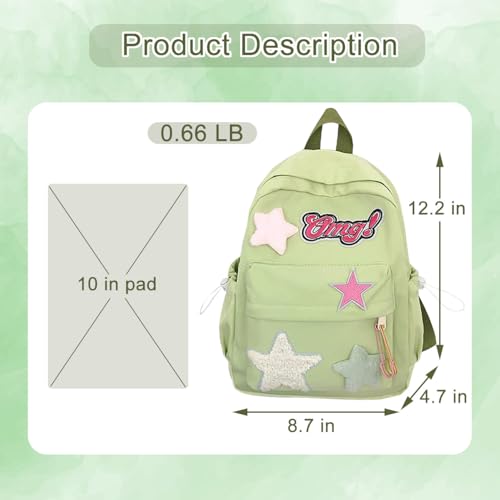 Y2K Star Backpack for Teen Girls Kawaii Aesthetic Bag Cute Small Backpack 12.2 inch Trendy Casual Daypack (Green)2