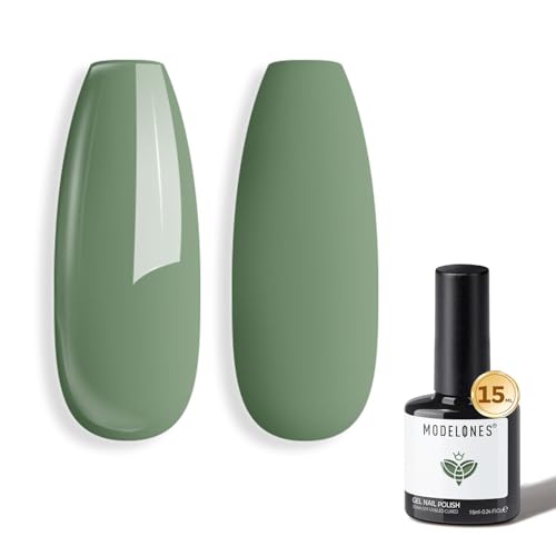 modelones Green Gel Nail Polish Sage Green Nails Polish Soak Off Led Nail Art Gel Manicure Salon DIY Gifts for Women 15 ML