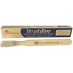 OraWellness BrushEco Bamboo Toothbrush, 4 Rows, Wooden Toothbrush | BPA Free, Made in the USA, Supports Healthy Mouth, Teeth & Gums, Helps Polish Teeth & Remove Plaque