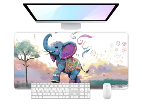 Desk Pad, 32" x 16" XXXL Extended Large Gaming Mouse Pad, Desktop Decor Desk Mat, Men Women Office Supplies and Accessories, Cute Anime Mouse Mat for Laptop & Keyboard, Colorful Elephant