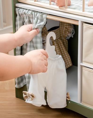 robotime baby doll crib wooden doll bed toy baby crib with storage bedding and wooden hooks doll crib fits dolls up to 22 doll furniture for american girls ages 3 green