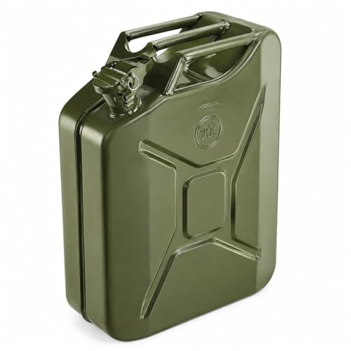 Heavy Duty Metal Jerry Can 20L Portable Steel Fuel Container for Petrol Diesel & Gasoline 20 Litre Fuel Storage Can for Car 4x4 Camping Garage Generator & Emergency Use