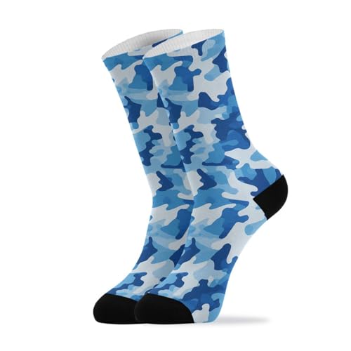 Mens Crew Socks Crew Camouflage in Blue Socks for Men Hiking Sports Running