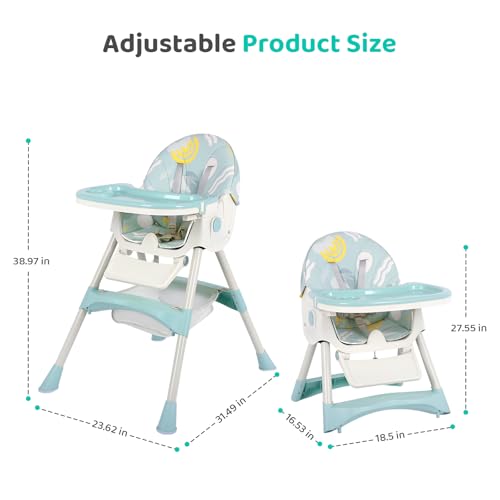 Image of 3 in 1 Baby High Chair, Adjustable 5 Point Harness, Tray, Foot Rest, Backrest and Seat Height,Multifunctional Foldable Portable highchair for Toddlers