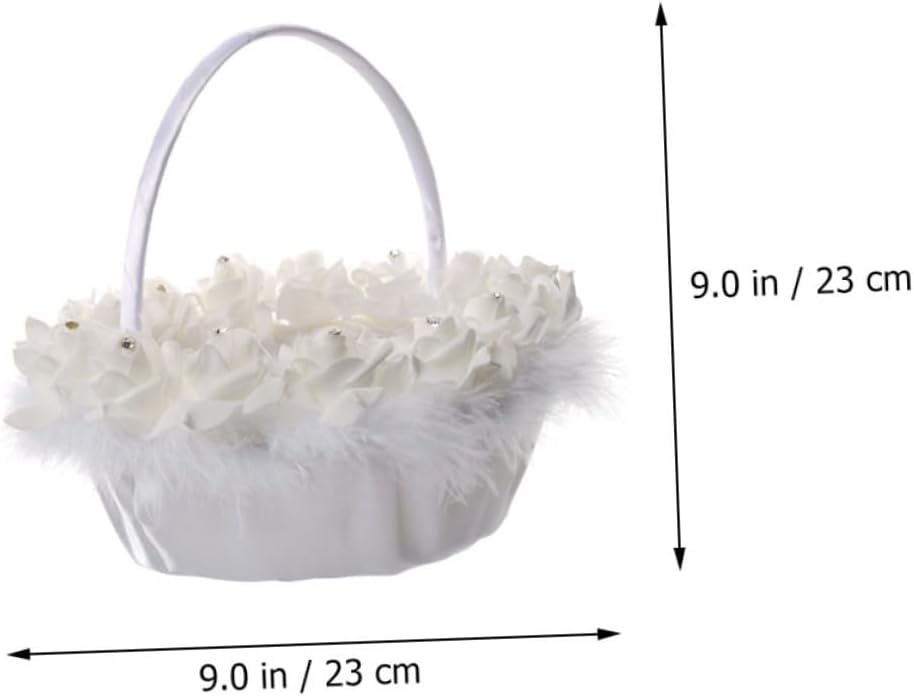 VALICLUD Wedding Flower Girl Basket White Handheld Woven Flower Basket for Wedding Ceremony with Handle and Party Decor