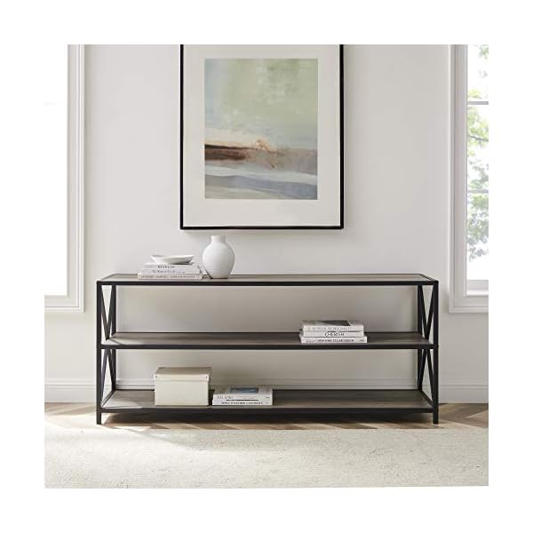 Eden Bridge Designs Bookshelf, Metal Frame, Grey Wash, 60 Inches, Storage organiser, Multi-Functional Home office Furniture - Image 3