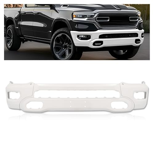 KUAFU Front Bumper Face Bar Compatible with 2019-2024 Dodge Ram 1500 W/Fog Lights & Sensor Holes, Hooks Steel Powder Coated White 3PCS