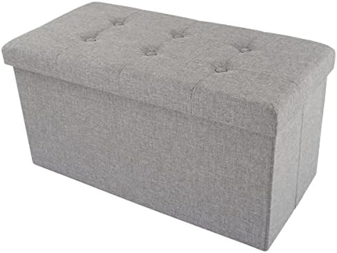 Lavish Home Folding Storage Ottoman 30-Inch Tufted Footrest, Linen Chest, or Bench with Removable Bin for Living Room, Bedroom, or Dorm, Gray