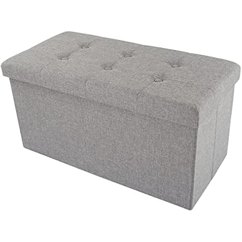 Folding Storage Ottoman - 30-Inch Tufted Footrest, Linen Chest, or Bench with Removable Bin for Living Room, Bedroom, or Dorm by Lavish Home (Gray) Cover
