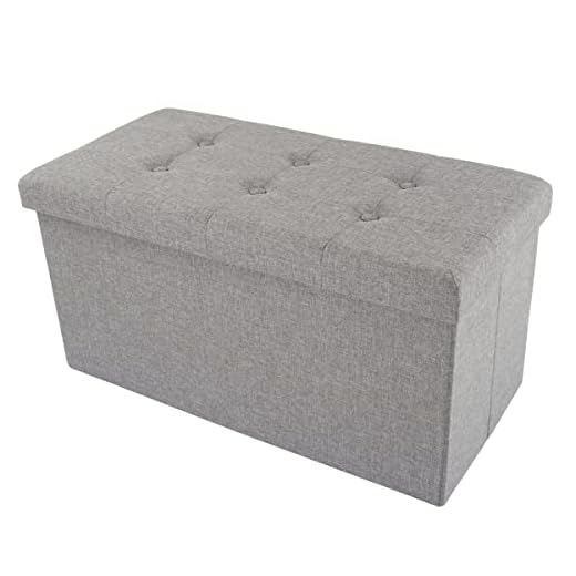 Lavish Home Folding Storage Ottoman 30-Inch Tufted Footrest, Linen Chest, or Bench with Removable Bin for Living Room, Bedroom, or Dorm, Gray