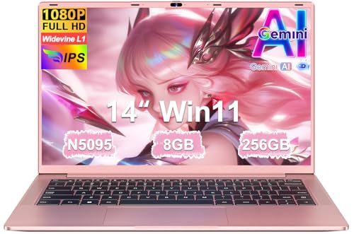 Ordenador Portátil 14 Pulgadas Celeron N5095 Upto 2,9 GHz Portatiles 8GB RAM 256GB SSD TF 1TB LPDDR4 Win11 5G WiFi 1920*1080 FHD mini HDMl Laptop Película Protectora Español - Oro Cuerpo Metálico16
