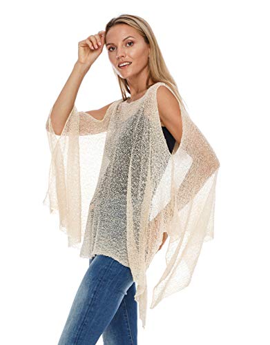 SHU-SHI Womens Lightweight Summer Poncho Shrug Cold-Shoulder Tunic Top Cover Up2