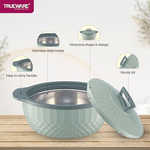 Image of Trueware Eternity Inner Steel Insulated 1500ML Thermoware Casserole | BPA Free | Odour Proof | Food Grade | Easy to Carry | Serving | Curd Maker | Hot Pot (Green)