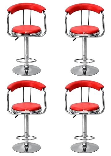 Image of GOYALSON Classic Height Adjustable and Revolving Bar Stool Kitchen Chair (4, Red)