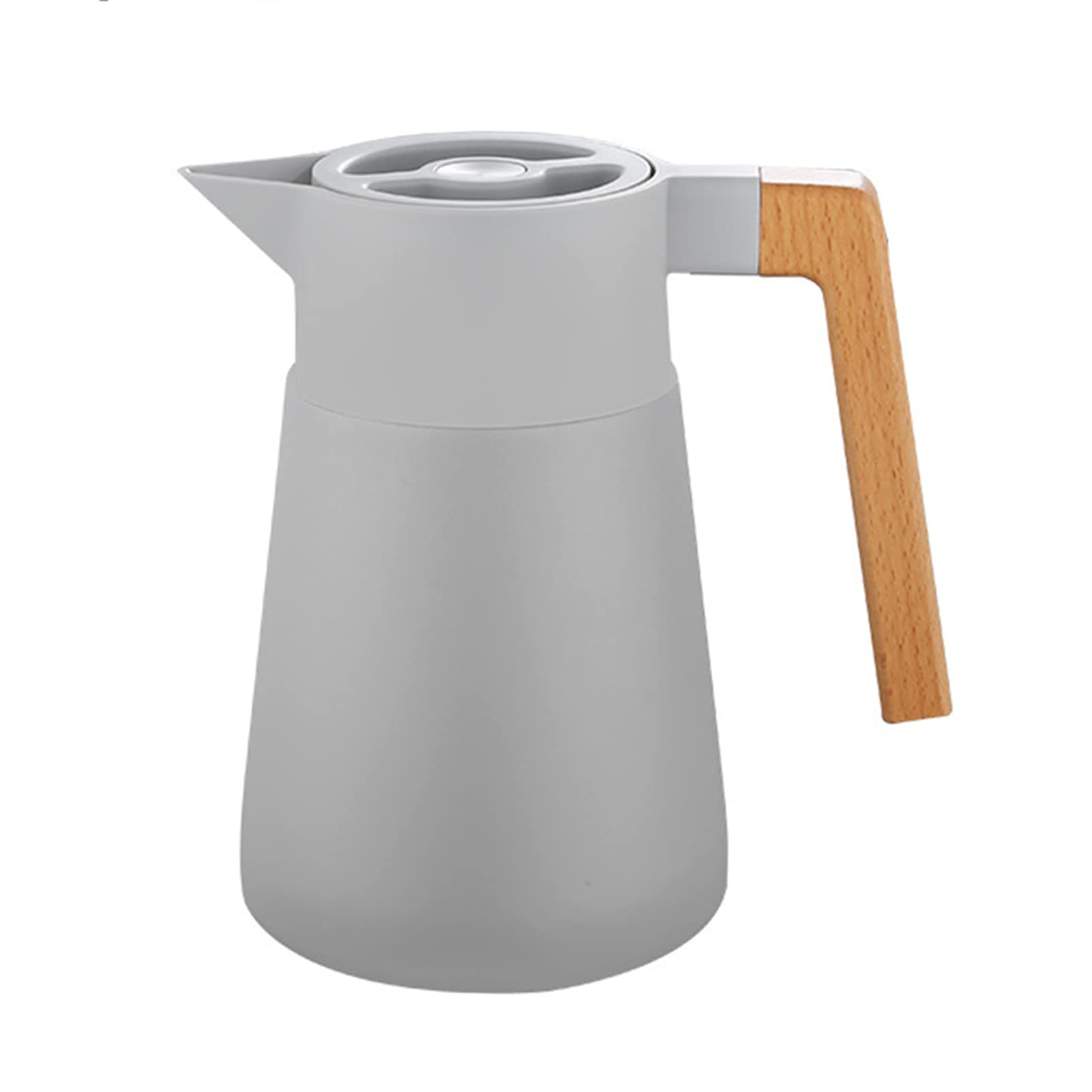 Thermoskanne Kaffeekannen Edelstahl 18/10, Vakuum Isolations, Grosse Kapazität, Mit Holzgriff, Thermosflasche Für Heißen Und Kalten Tee Kaffee, Isolierkanne, Für Home Office Hotel (Grau,1.5L)