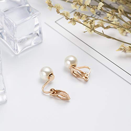 Adaier Clip On Stud Earrings With 8Mm Simulated Freshwater Shell Pearl,Non-Pierced Ears Jewelry For Women Girls(Se-08) (Gold) #TOP3