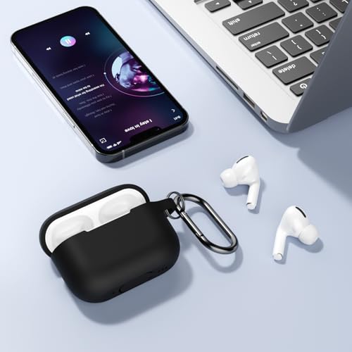 KOKOKA Case Cover Compatible with Airpods Pro 2, Soft Silicone Skin Case Cover Shock-Absorbing Protective Case for Airpods Pro 2nd Generation (2022) with Carabiner, Front LED Visible, Black - Image 5