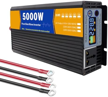 5000W Pure Sine Wave Inverter 24V to 220V, DC/AC Converter with LCD Display & Socket for RV, Truck, Boat, Camping, Home - 50Hz/60Hz, 12V/48V/60V/72V Compatibility