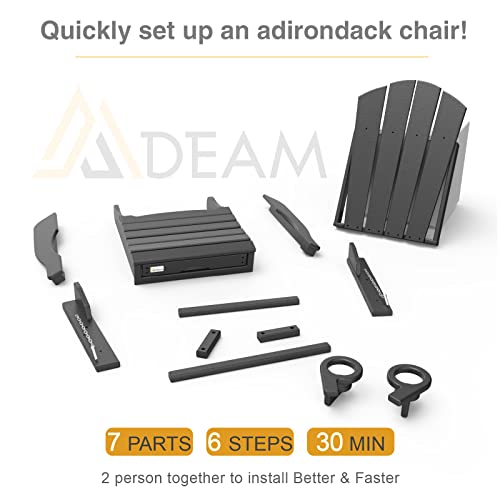 Mdeam Folding Adirondack Chair Lawn Outdoor Fire Pit Chairs Weather Resistant With 2 Cup Holder/Adirondack Retractable Ottoman（Black） #TOP5
