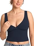 MOMANDA Crossover Nursing Bras for Breastfeeding Sleeveless Maternity Workout Nursing Crop Tank Tops Twilight Blue Medium