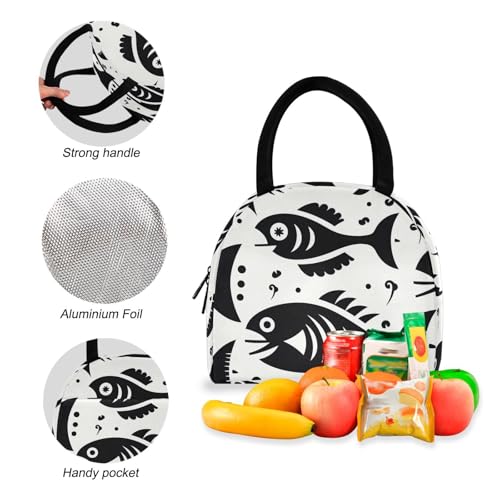 Black and White Fish Monster Lightweight Durable Student Backpack Set with Insulated Lunch Bag Large Capacity Kids Backpacks for Daily Use School Outdoor Travel Laptop Daypack 212164224