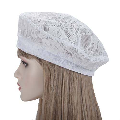 Mulimu Lace Beret Hat For Women Summer Lightweight Berets Hollow Out Breathable Crochet Artist Cap White #TOP2